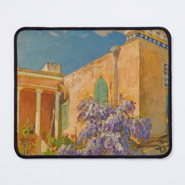 Item preview, A House with Flowering Lilac Trees along the Amalfi Coast of Italy landscape painting print by Constantin Westchiloff designed and sold by Jéanpaul  Ferro.