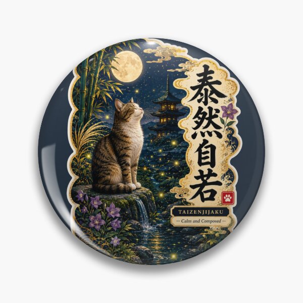 Item preview, Taizen Jijaku 泰然自若 Japanese Cat Sticker – Calm Beyond Disturbance designed and sold by KOTOWA.