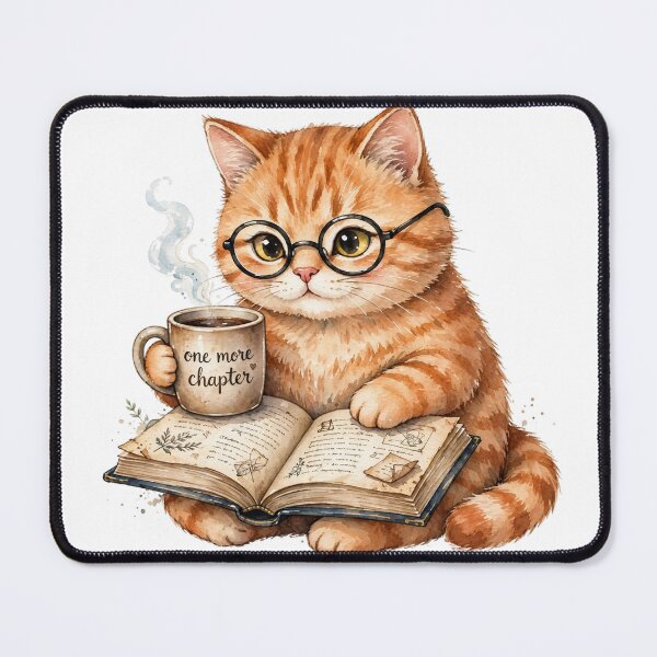 Item preview, One More Chapter - Cute Bookish Cat Reading with Coffee Mug designed and sold by Fatma Creates.