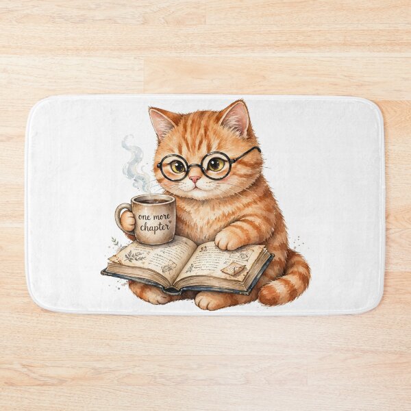 Item preview, One More Chapter - Cute Bookish Cat Reading with Coffee Mug designed and sold by     Fatma Creates.