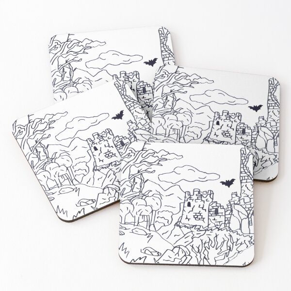 Item preview, Gothic Castle Ruins & Haunted Forest Line Art Illustration designed and sold by MagicYana.