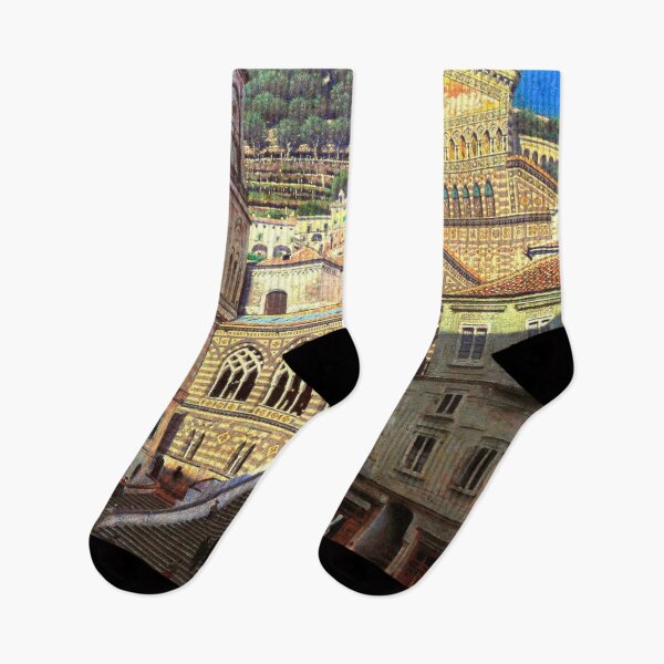 Item preview, Amalfi Cathedral, plaza, and fountain, Amalfi, Italy landscape painting by Aleksander Gierymski, c. 1897 designed and sold by Jéanpaul  Ferro.