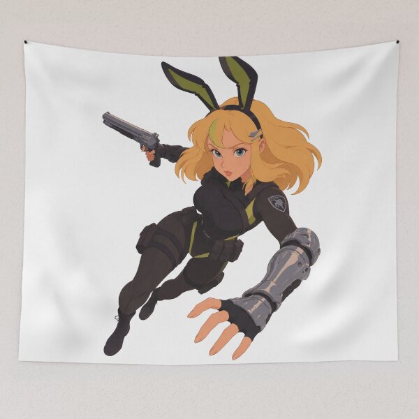 Item preview, Tactical Bunny Girl Cyborg Gunner - Retro 90s Cartoon Style designed and sold by  Hollow Moon Studios..