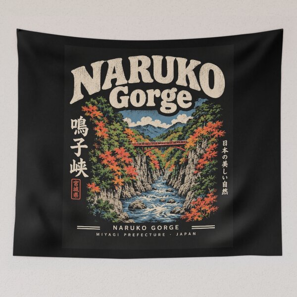 Item preview, NARUKO GORGE Miyagi Prefecture Vintage Travel Tohoku Japan Autumn Ofukazawa Bridge Art designed and sold by Yellowriversss.