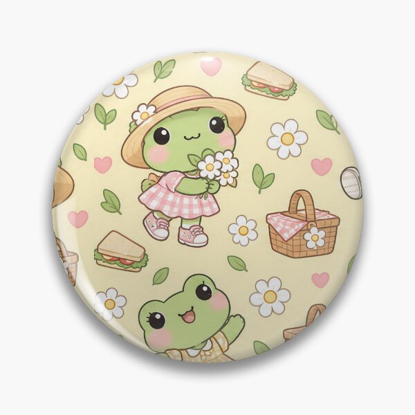 Item preview, Kawaii Frog Picnic Outfit Pattern designed and sold by Soft Berry Studio.