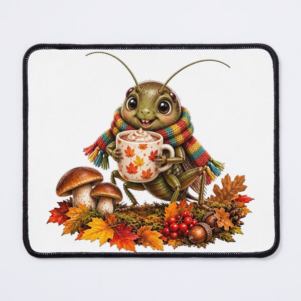 Item preview, Cozy Autumn Cricket with Hot Chocolate and Fall Foliage designed and sold by Surviving Monday Club.