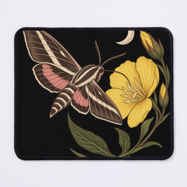 Item preview, White Lined Sphinx Moth with Evening Primrose and Moon designed and sold by lbenoraib.