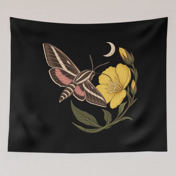 Item preview, White Lined Sphinx Moth with Evening Primrose and Moon designed and sold by lbenoraib.