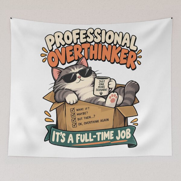 Item preview, Professional Overthinker Funny Cat Coffee Quote Design designed and sold by BDLuck2021.