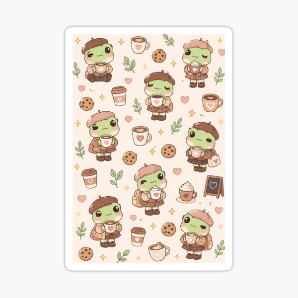 Item preview, Kawaii Frog Coffee Outfit Pattern designed and sold by Soft Berry Studio.
