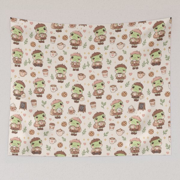 Item preview, Kawaii Frog Coffee Outfit Pattern designed and sold by Soft Berry Studio.