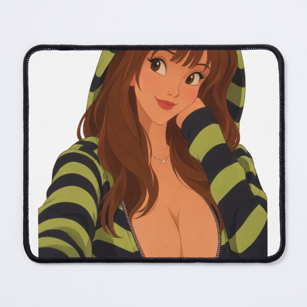 Item preview, Brunette Girl Green Striped Hoodie - Retro 90s Cartoon Style designed and sold by Hollow Moon Studios..