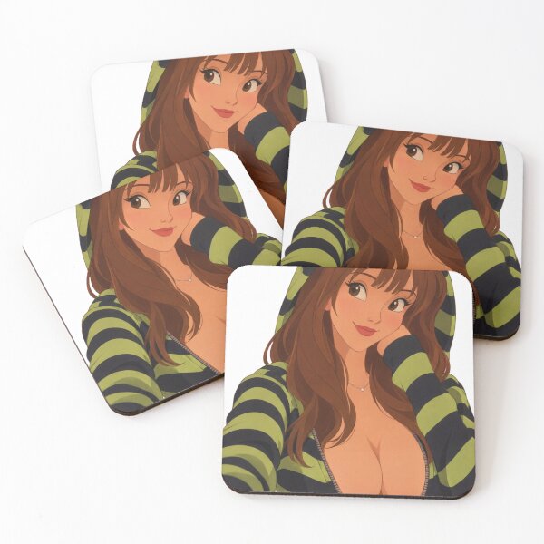 Item preview, Brunette Girl Green Striped Hoodie - Retro 90s Cartoon Style designed and sold by  Hollow Moon Studios..