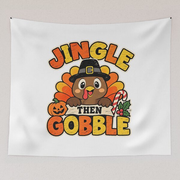 Item preview, Jingle Then Gobble Thanksgiving Christmas Turkey Mashup Art designed and sold by DesignArtist.ia.