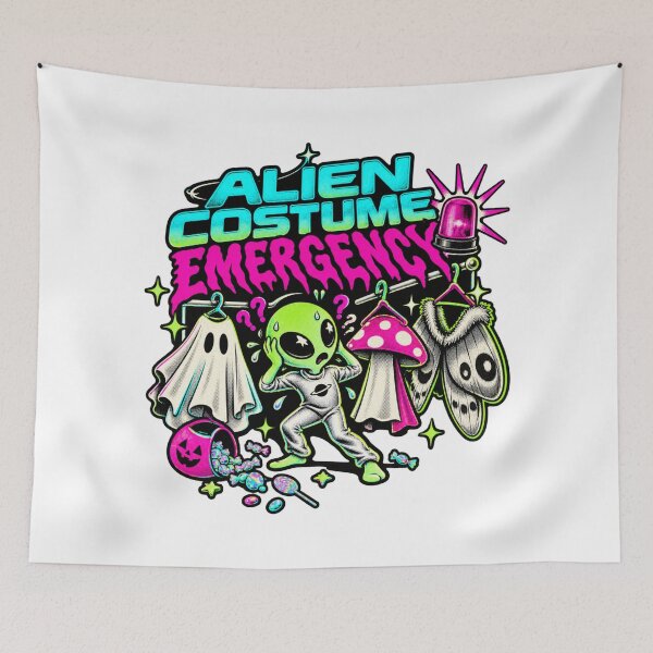 Item preview, Alien Costume Emergency Halloween Illustration designed and sold by ODDLUME CLUB.