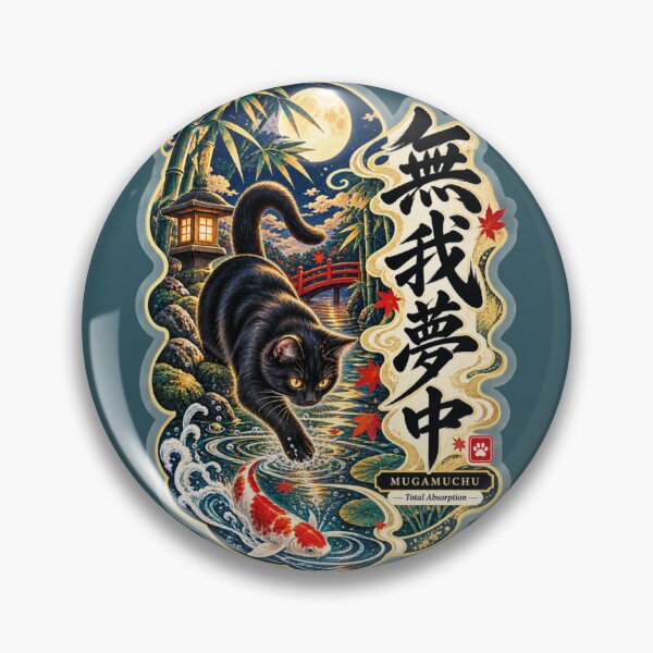 Item preview, Muga Muchu 無我夢中 Japanese Cat Sticker – Lose Yourself in the Moment designed and sold by KOTOWA.