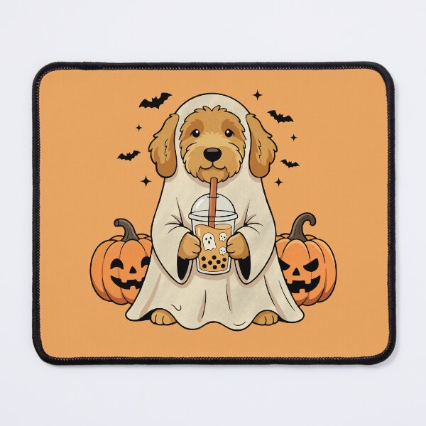 Item preview, Goldendoodle Ghost Sipping Boba on Spooky Halloween Night designed and sold by FreshVibe Prints.