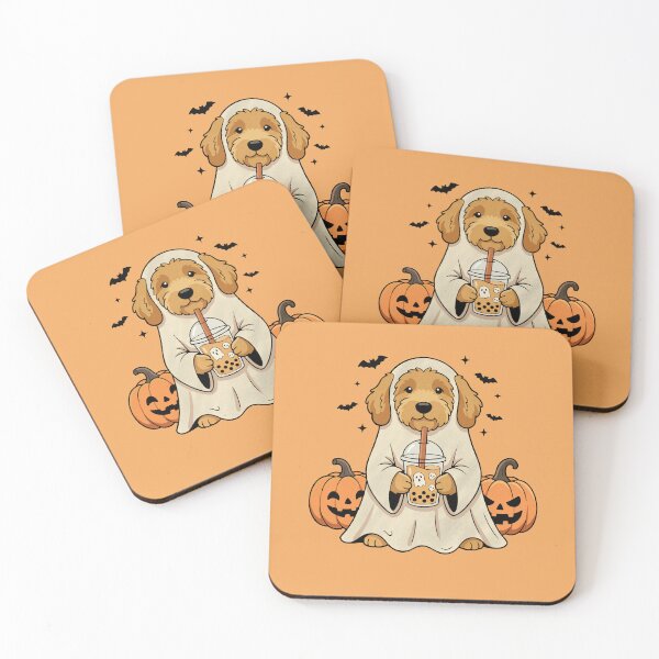 Item preview, Goldendoodle Ghost Sipping Boba on Spooky Halloween Night designed and sold by FreshVibe Prints.