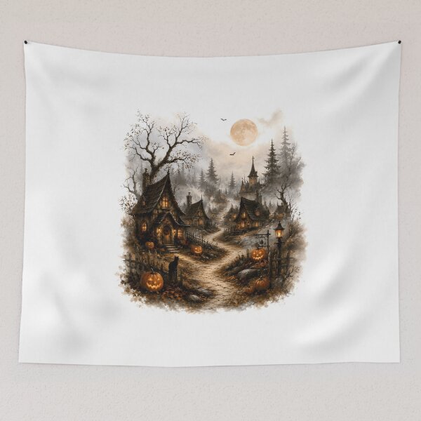 Item preview, Spooky Halloween Village Watercolor Autumn Tee designed and sold by Catspeachy.