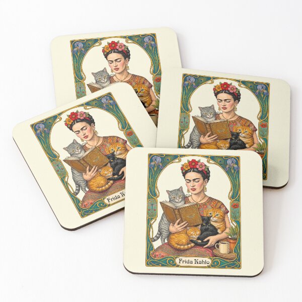 Item preview, Frida Kahlo Cat Reader Art Nouveau designed and sold by TeeARTHY.