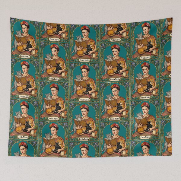 Item preview, Frida Kahlo Cat Reader Art Nouveau designed and sold by TeeARTHY.