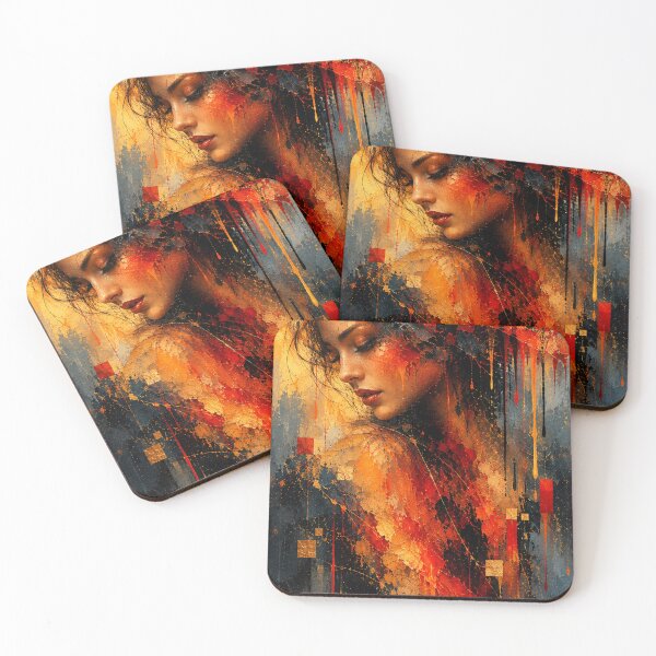Item preview, Crimson Solitude Abstract Portrait Red And Gold Fine Art Print designed and sold by Joey Santiago.