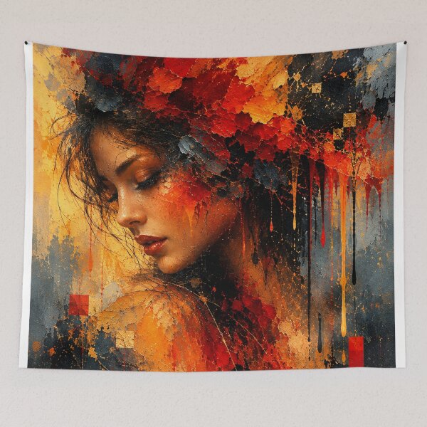 Item preview, Crimson Solitude Abstract Portrait Red And Gold Fine Art Print designed and sold by Joey Santiago.