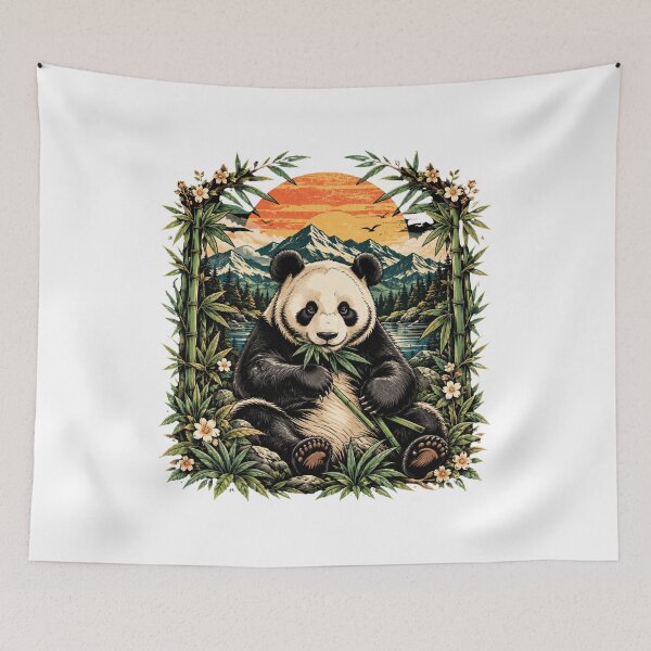 Item preview, Giant Panda Bamboo Sunset Mountain Vintage Art designed and sold by DariaOltes.