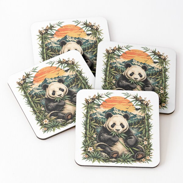 Item preview, Giant Panda Bamboo Sunset Mountain Vintage Art designed and sold by DariaOltes.