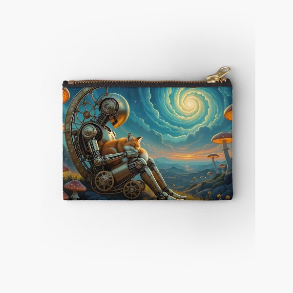 Item preview, Steampunk Golem Cradling a Fox Against an Abstract Backdrop designed and sold by Fanta-sticky.