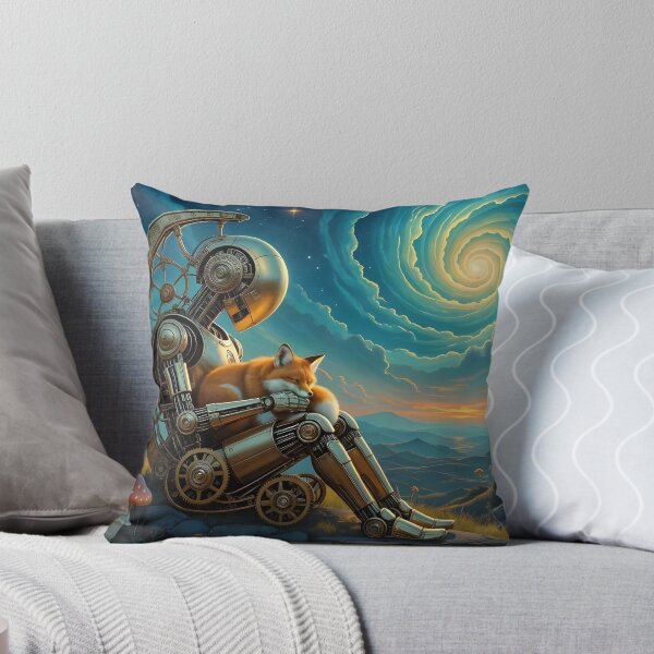 Item preview, Steampunk Golem Cradling a Fox Against an Abstract Backdrop designed and sold by Fanta-sticky.