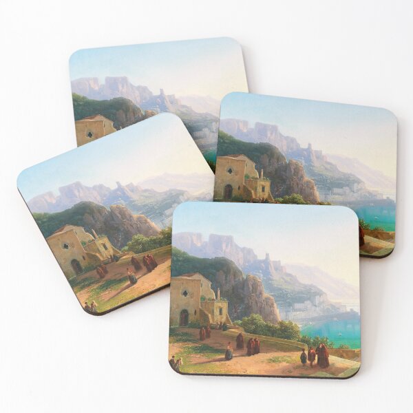 Item preview, A view of the Amalfi coast near the cliffs of Ravello Italian coastal landscape painting print by Thomas Ender, c. 1860 designed and sold by Jéanpaul  Ferro.