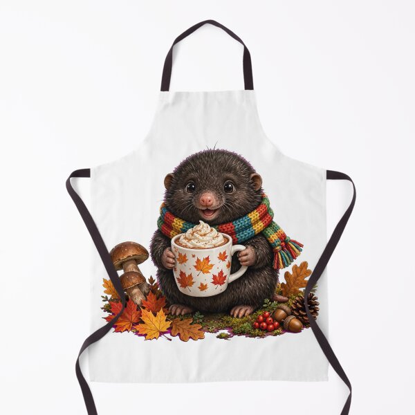 Item preview, Cozy Autumn Mole with Hot Cocoa and Maple Leaves designed and sold by Surviving Monday Club.