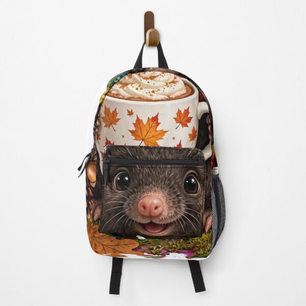 Item preview, Cozy Autumn Mole with Hot Cocoa and Maple Leaves designed and sold by Surviving Monday Club.