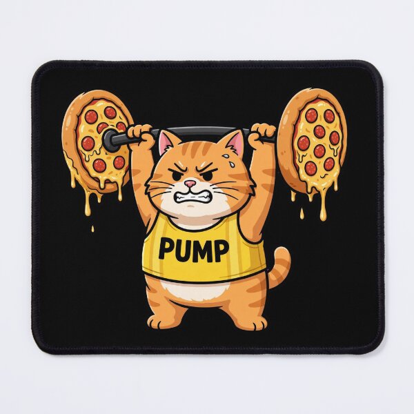 Item preview, Funny Cat Pizza Gym Shirt - Pump Cat Lifting Pepperoni Pizza Barbell designed and sold by StrongEveryDayStore.