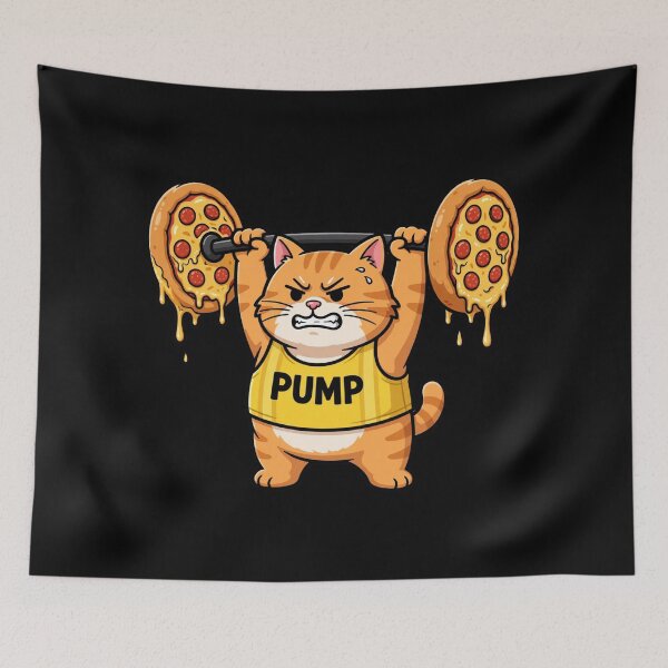 Item preview, Funny Cat Pizza Gym Shirt - Pump Cat Lifting Pepperoni Pizza Barbell designed and sold by StrongEveryDayStore.