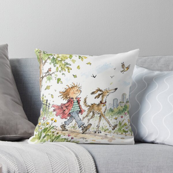 Item preview, Happy Boy Walking with a Big Dog in City Park designed and sold by Maria Dryfhout.
