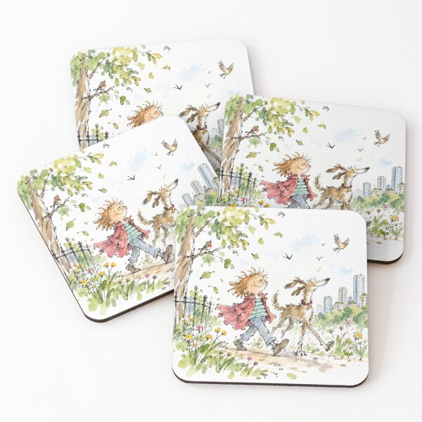 Item preview, Happy Boy Walking with a Big Dog in City Park designed and sold by Maria Dryfhout.