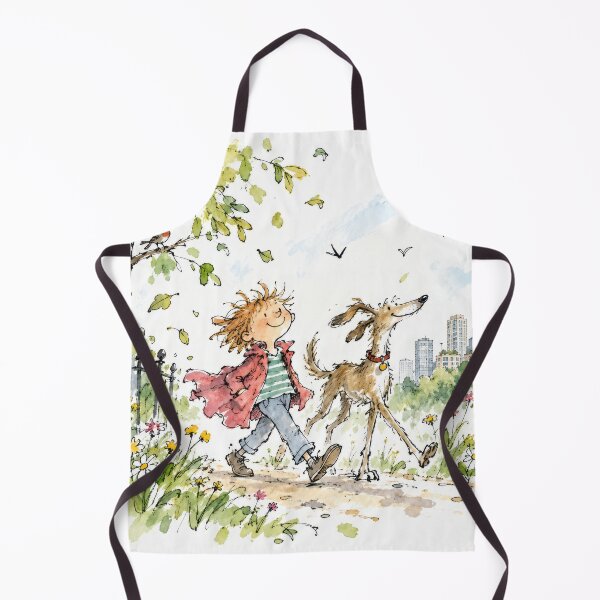 Item preview, Happy Boy Walking with a Big Dog in City Park designed and sold by Maria Dryfhout.