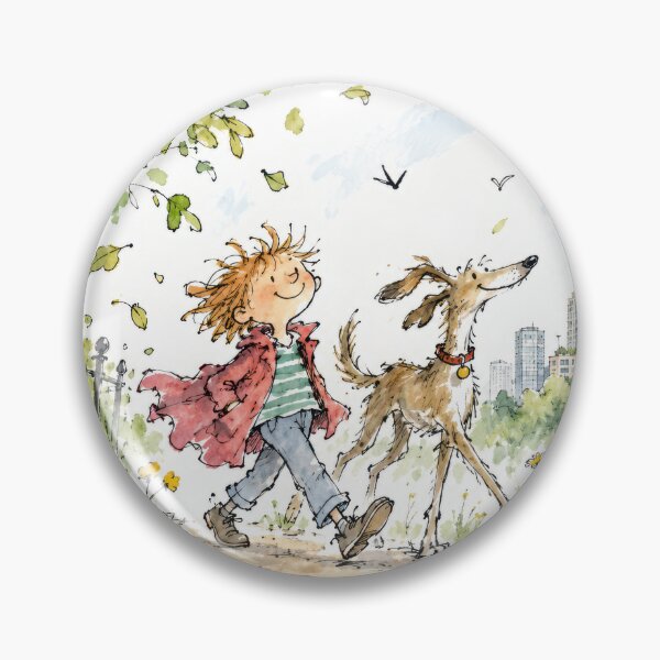 Item preview, Happy Boy Walking with a Big Dog in City Park designed and sold by Maria Dryfhout.