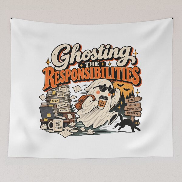 Item preview, Ghosting the Responsibilities – Funny Halloween Ghost Adulting Humor designed and sold by justsuestudio.
