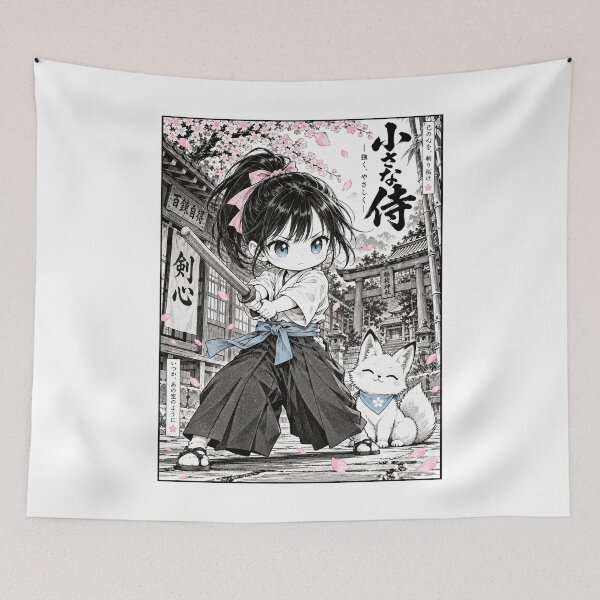 Item preview, Little Samurai - Chibi Girl & Kitsune Anime Manga designed and sold by WUSCHELWORKS.