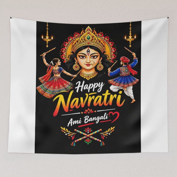 Item preview, Happy Navratri Ami Bangali – Colorful Garba & Goddess Festival T-Shirt designed and sold by everyone cloth house.