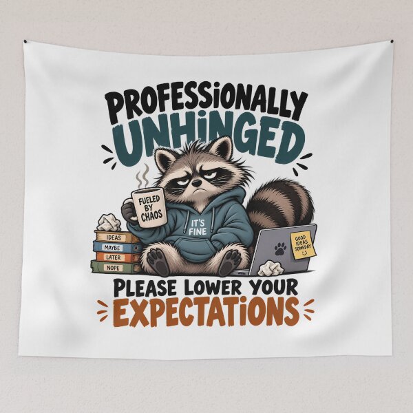 Item preview, Professionally Unhinged Funny Raccoon Chaos Coffee Humor Design designed and sold by BDLuck2021.