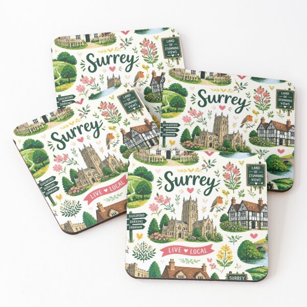 Item preview, Surrey England – Live Local Countryside & Village Illustration designed and sold by ThatSurreyLife.