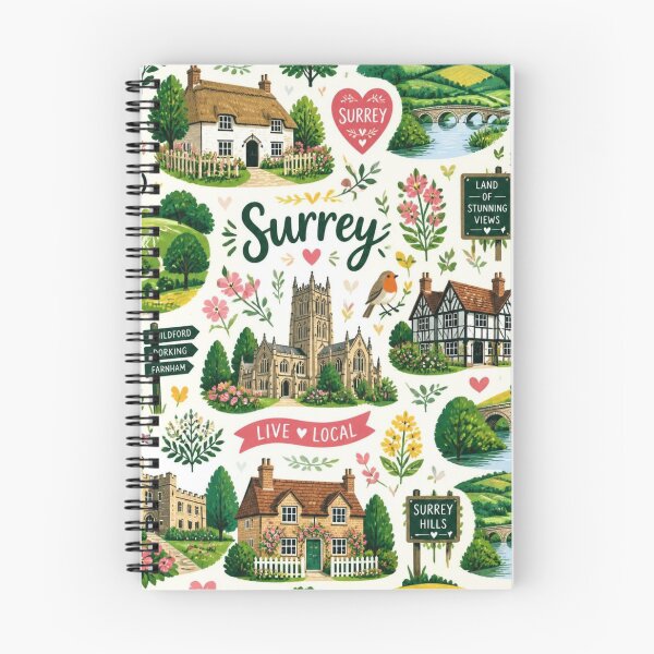 Item preview, Surrey England – Live Local Countryside & Village Illustration designed and sold by ThatSurreyLife.