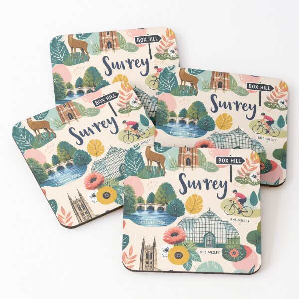 Item preview, Surrey England – Box Hill, Leith Hill & RHS Wisley Illustrated Poster designed and sold by ThatSurreyLife.