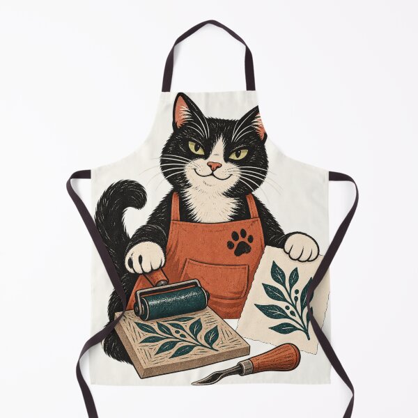 Item preview, Tuxedo Cat Printmaker with Brayer and Botanical Block designed and sold by lbenoraib.