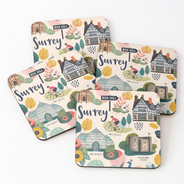 Item preview, Surrey England Landmarks – Guildford Castle, RHS Wisley & Box Hill Art designed and sold by ThatSurreyLife.