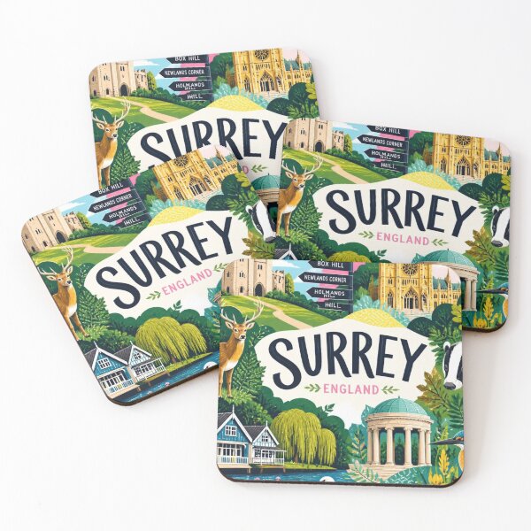 Item preview, Surrey England – Wildlife, Countryside & Landmarks Illustrated Travel Poster designed and sold by ThatSurreyLife.